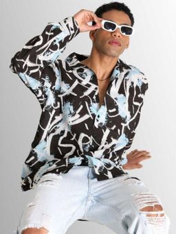 Bene Kleed - Men Brown Abstract Printed Oversized Casual Shirt