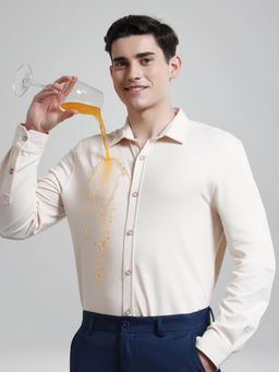 TURMS - Men Light Beige Solid Knitted Anti Odor Shirt