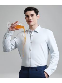 TURMS - Blue Light Beige Solid Knitted Anti Odor Shirt