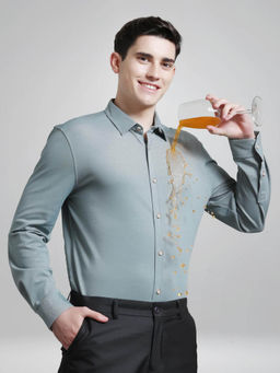 TURMS - Sage Green Solid Knitted Anti Odor Shirt