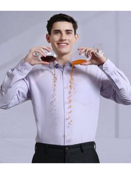 TURMS - Men Lavender Solid Oxford Cotton Full Sleeves Shirt