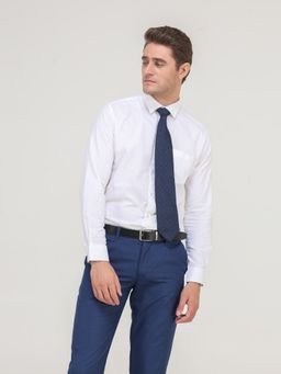 TURMS - Men White Solid Oxford Cotton Full Sleeves Shirt