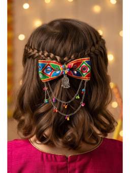 Choko - Multicolor Vibrant Embroidered Mirror Bow Alligator Hair Clip