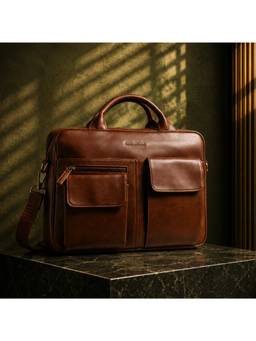 Gauge Machine - Mens Tan 16 Inch Laptop Messenger Bag With Detachable Strap