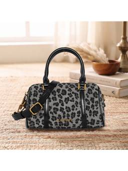ESBEDA - Grey Leopard Print Mini Barrel Handbag With Detachable Strap