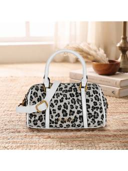 ESBEDA - Grey Leopard Print Mini Barrel Handbag With Detachable Strap