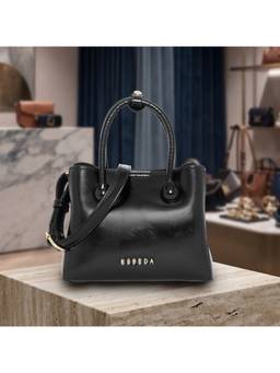 ESBEDA - Black Glossy Structured Handbag With Detachable Strap