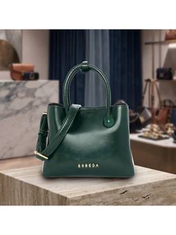 ESBEDA - Green Glossy Structured Handbag With Detachable Strap