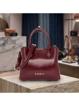 ESBEDA - Maroon Glossy Structured Handbag With Detachable Strap