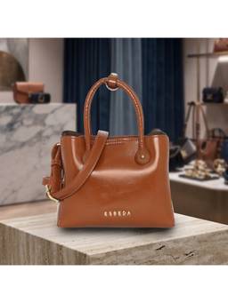 ESBEDA - Tan Glossy Structured Handbag With Detachable Strap