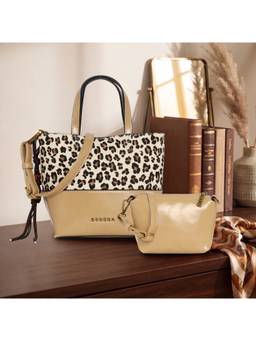 ESBEDA - Beige Leopard Print Handbag With Pouch And Detachable Strap