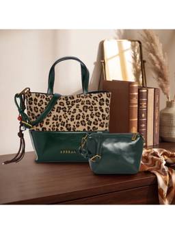 ESBEDA - Green Leopard Print Handbag With Pouch And Detachable Strap