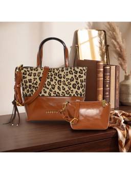 ESBEDA - Tan Leopard Print Handbag With Pouch And Detachable Strap