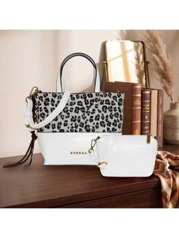 ESBEDA - White Leopard Print Handbag With Pouch And Detachable Strap