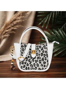 ESBEDA - White Spotlight Leopard Handbag With Detachable Strap