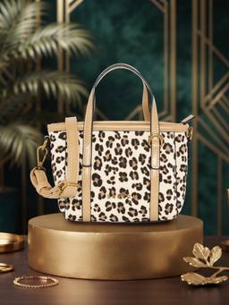 ESBEDA - Beige Leopard Accent Handbag With Detachable Strap