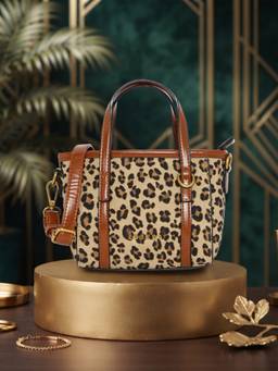 ESBEDA - Tan Leopard Accent Handbag With Detachable Strap