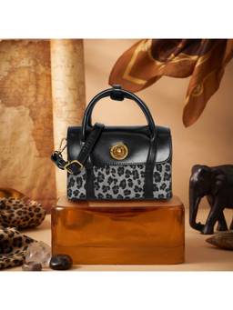 ESBEDA - Black Shadow Leopard Handbag With Detachable Strap