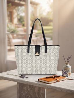 ESBEDA - Off White Monogram Lattice Cream Shoulder Bag