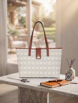ESBEDA - Off White Monogram Lattice Cream Shoulder Bag