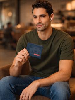 Superdry - Men's Navy Blue Cumbria Leather Zipper Coin Pocket Wallet