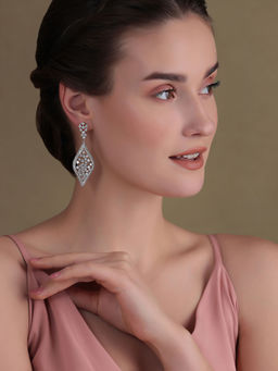 Shaze - Silver Rhodium-Plated American Diamond Bluebell Drop & Dangle Earrings For Women