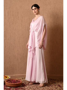 Sunanta Madaan - Pink Silk Chiffon V-Neck Top with Sharara