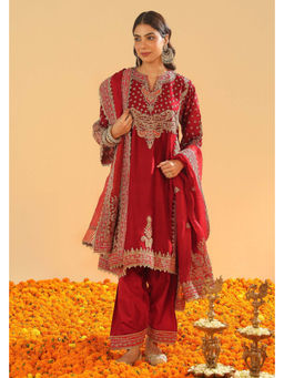 Sheetal Batra - Shahzain Deep Red Kalidaar Chauga Kurta with Salwar and Dupatta