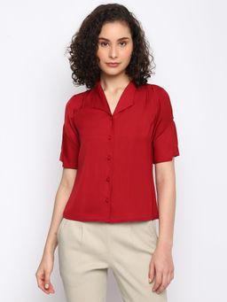 Latin Quarters - Women Maroon Solid Half Sleeve Shirt Top
