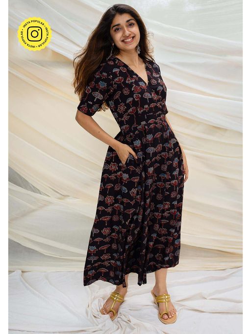 ajrakh cotton dress Luxury isn't loud. It flows effortlessly. Crimson Pinstripe Cascade Black Ajrakh Cotton Dress. [Ajrakh Cotton Dress Luxury Cotton Dress Premium Ethnic Wear Handcrafted Fashion Contemporary Indian