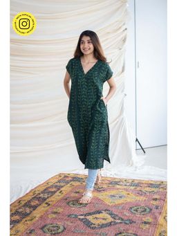 The Indian Ethnic Co. - Green Slub Cotton Kurta