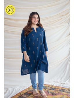 The Indian Ethnic Co. - Slub Cotton Indigo Short Tunic