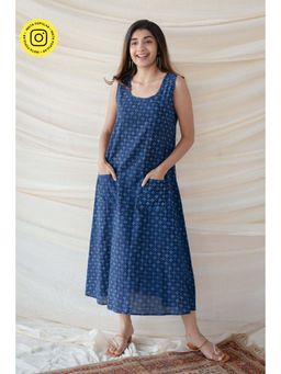 The Indian Ethnic Co. - Cotton Dabu Blue Dress