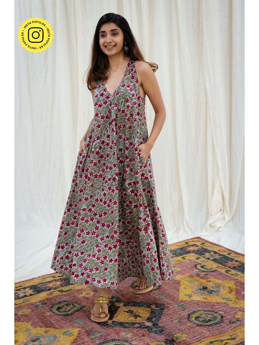 and maxi dress online india Buy Indian Virasat Green Ethnic Motifs Cotton Maxi Dress Online