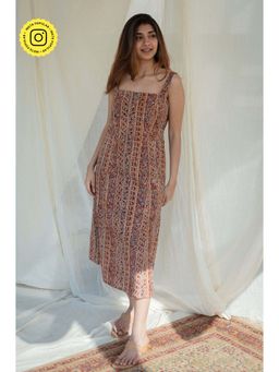 The Indian Ethnic Co. - Brown Kalamkari Strap Cotton Dress