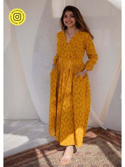 The Indian Ethnic Co. - Yellow Wrap Around Slub Cotton Dress