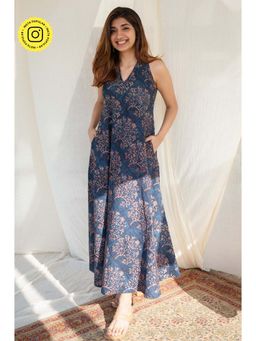 The Indian Ethnic Co. - Indigo Halter Neck Cotton Maxi Dress