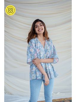 The Indian Ethnic Co. - Blue Sanganeri Short Top