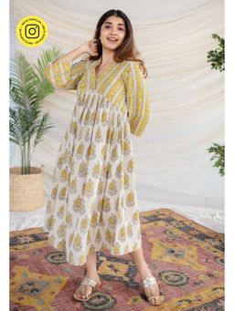 The Indian Ethnic Co. - Yellow Bagru Cotton Dress