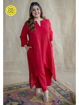 The Indian Ethnic Co. - Natural Dyed Red Slub Cotton Co-Ords Set