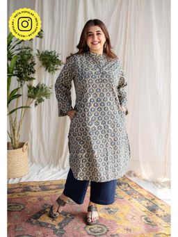 The Indian Ethnic Co. - Beige Ajrakh Cotton Kurta