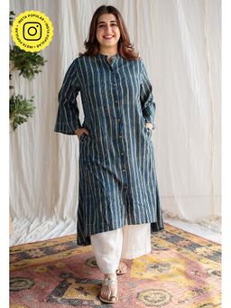 The Indian Ethnic Co. - Blue Ajrakh Cotton Kurta