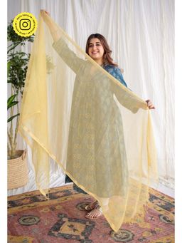 The Indian Ethnic Co. - Lemon Yellow Kota Doria Cotton Dupatta