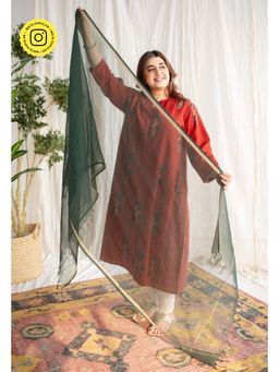 The Indian Ethnic Co. - Dark Green Kota Doria Cotton Dupatta
