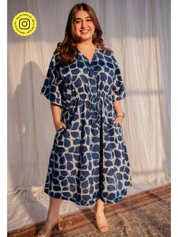 The Indian Ethnic Co. - Dabu Slub Cotton Kaftan Dress