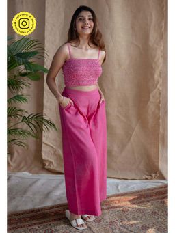 The Indian Ethnic Co. - Pink Slub Cotton Wide Leg Pant
