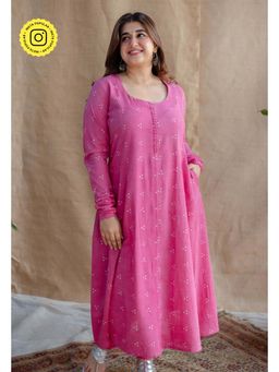 The Indian Ethnic Co. - Pink Dabu Slub Cotton Kali Kurta