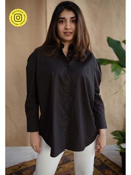 The Indian Ethnic Co. - Black Poplin Cotton Solid Shirt