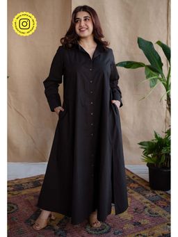 The Indian Ethnic Co. - Black Poplin Cotton Solid Dress