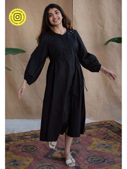 The Indian Ethnic Co. - Black Poplin Cotton Solid Dress